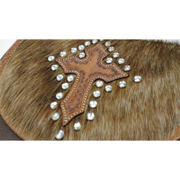 MONTANA SILVERSMITHS LEATHER CROSS HAIR FRINGED SHOULDER BAG PURSE HOT UNIQUE - Picture 5 of 8